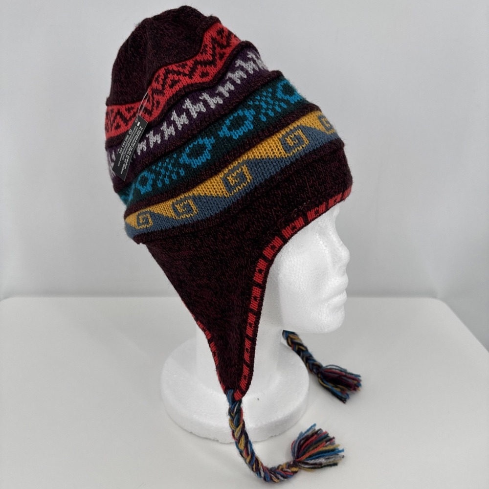 Artesania Alpaca Wool Vibrant Knit Hat Beanie‎ with Tassels Gorpcore Ski OS Peru